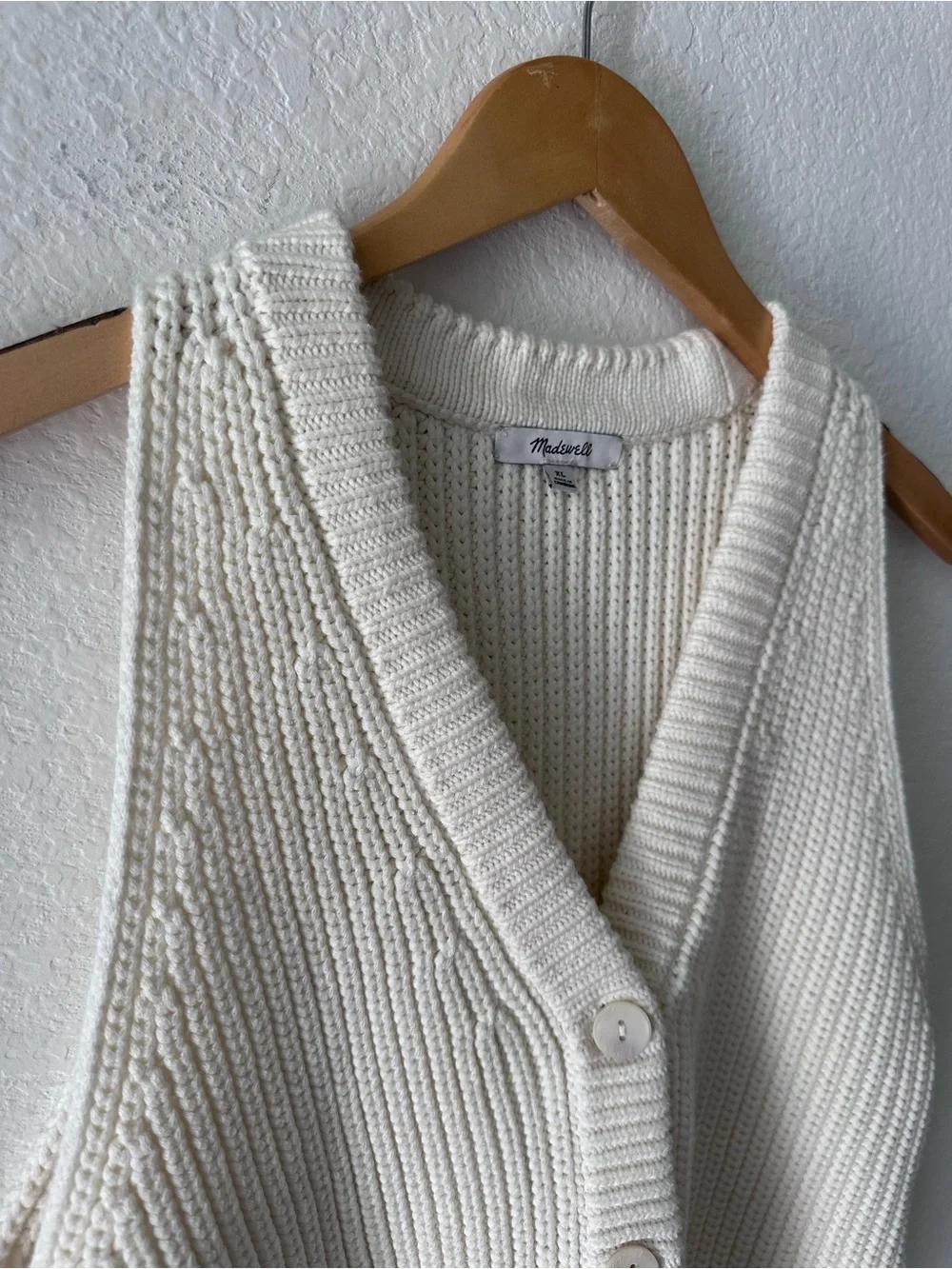 Madewell XL Chunky Knit Sweater Vest Cream Button Front Cotton Blend - Picture 2 of 4